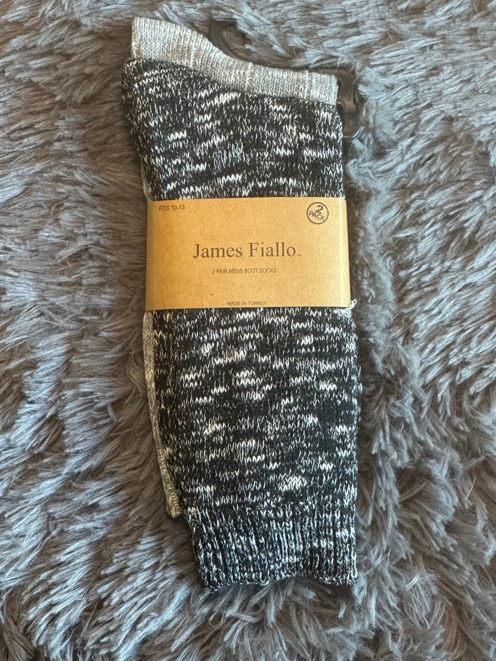 James Fiallo 2-pack mens boot socks grey marled